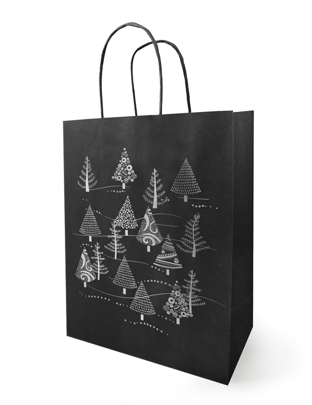Draagtassen zwart kerstboom wit 18 x 8 x 22 cm (50 stuks)