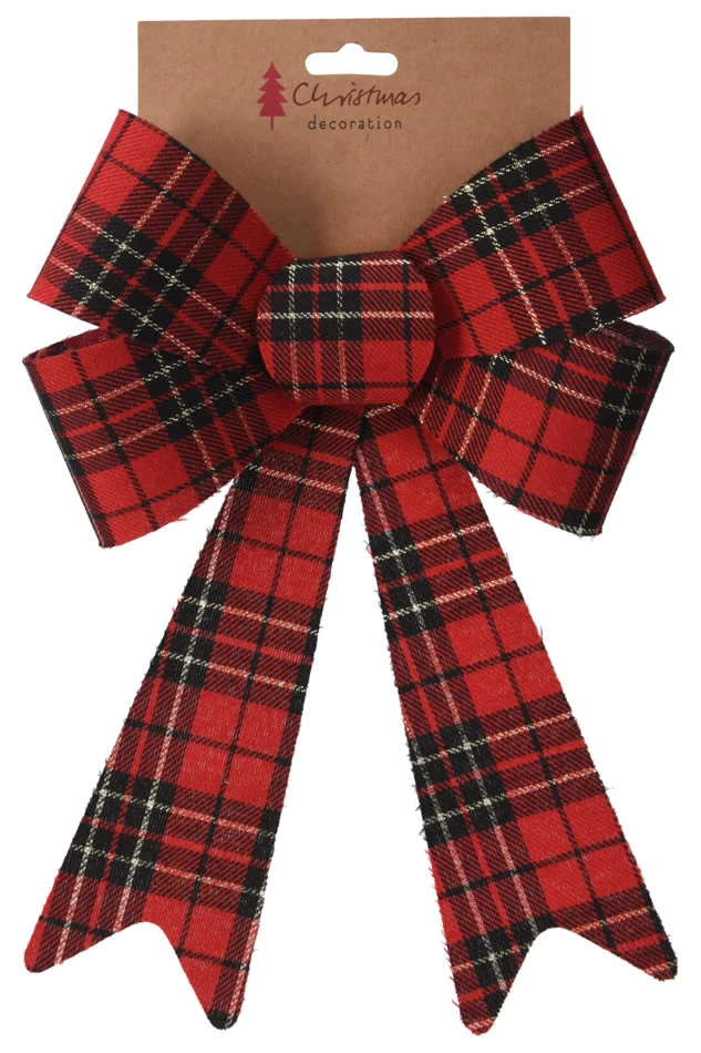 Decoratie strik schotse ruit 26 cm (per stuk)