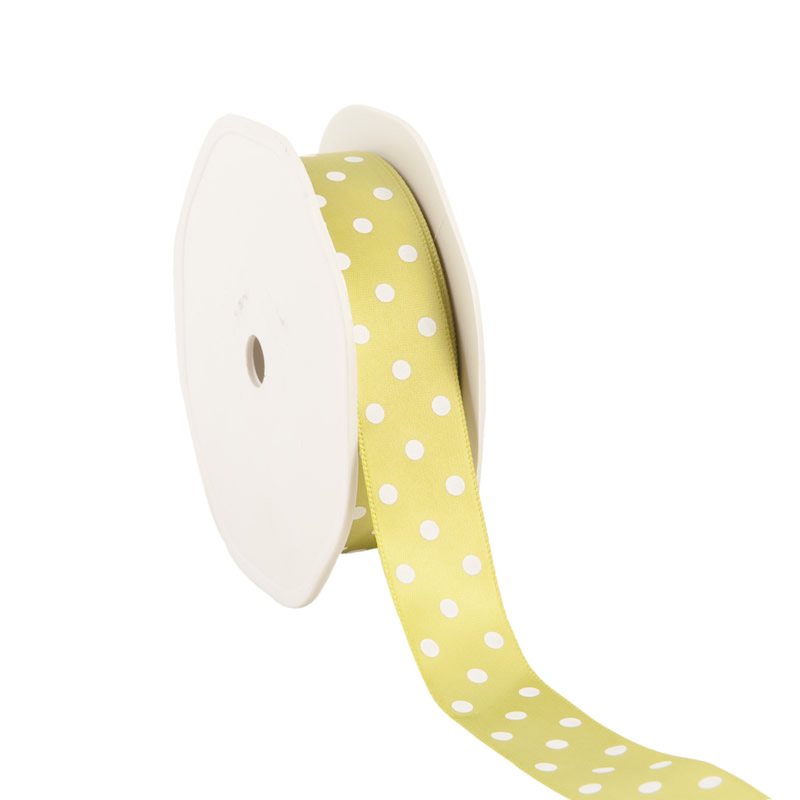 Satijnlint stippen limegroen 23 mm (20 meter)