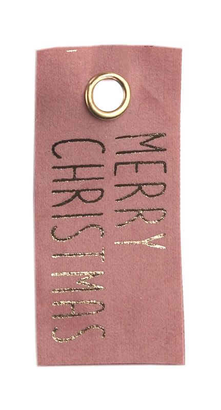 Cadeaukaartje merry christmas velvet roze 3 x 7 cm (6 stuks)