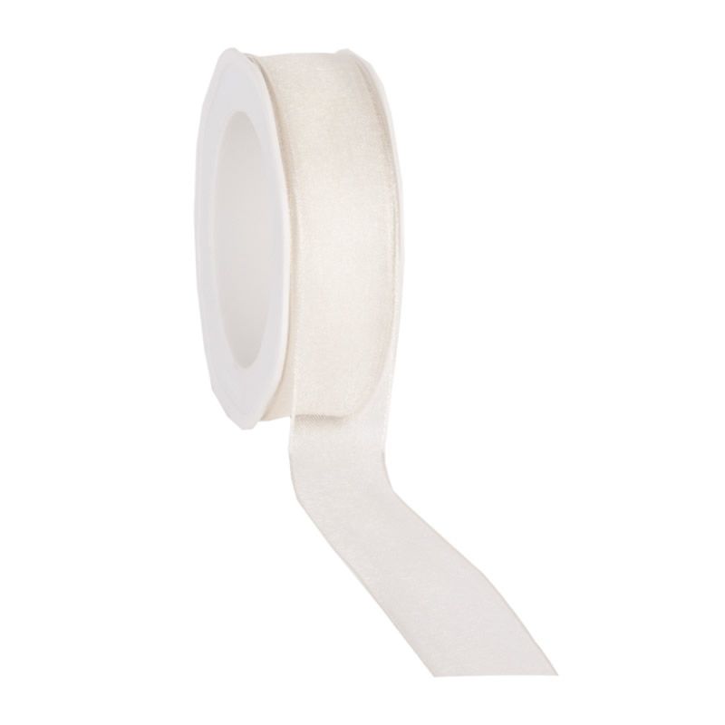 Organza lint creme met draad 25 mm (20 meter)