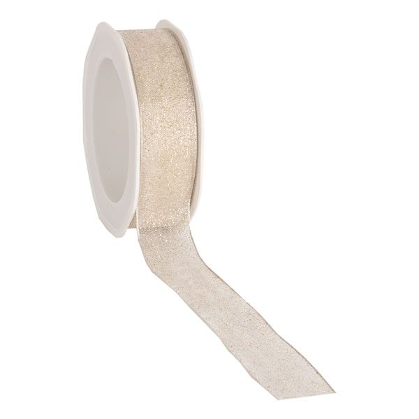 Organza lint glitter creme wired 25 mm (20 meter)