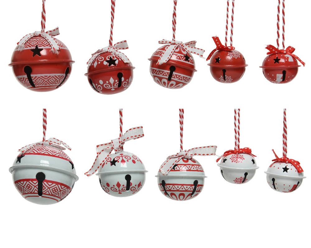 Kerstklokken rood/wit (set van 14)