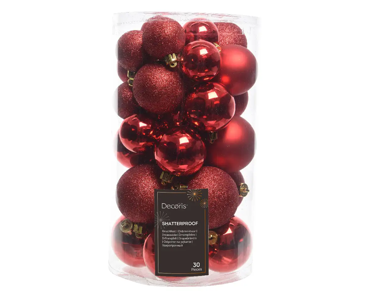 Kerstballen rood set assorti (30 stuks)