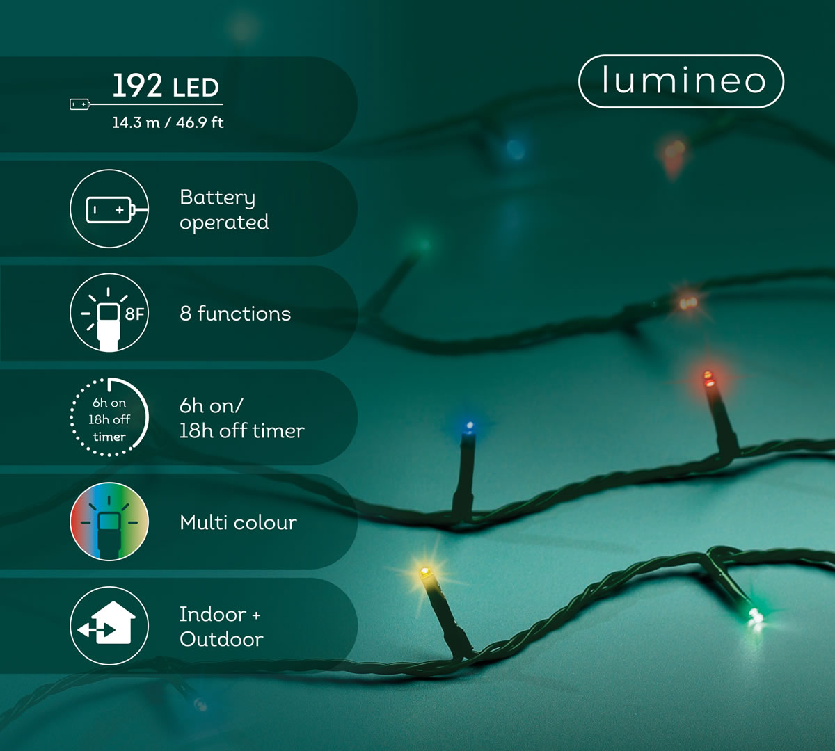 Kerstverlichting multicolor 192 LED (14,3 meter) Kerstverlichting multicolor 192 LED (14,3 meter)