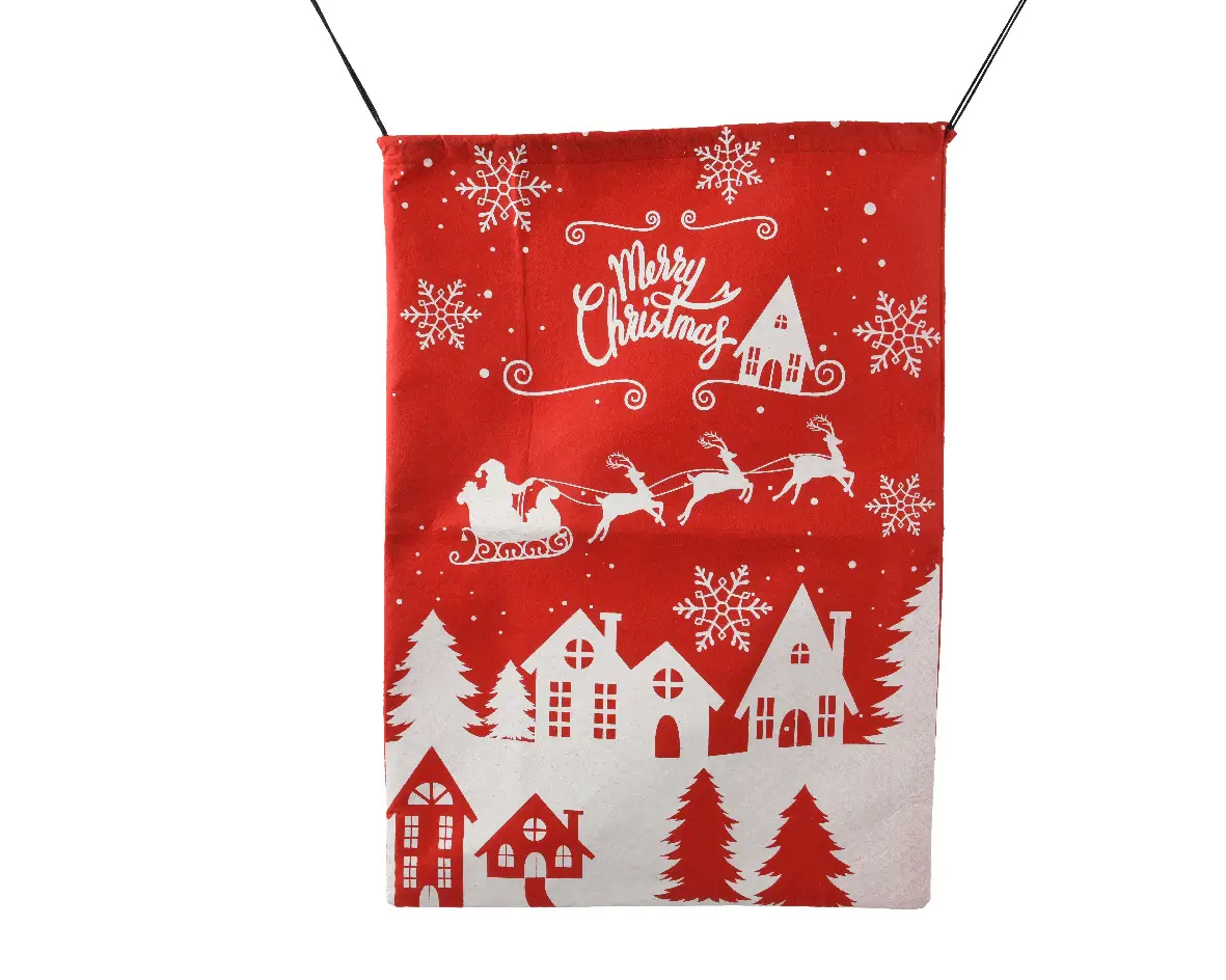 Kerstzak Merry Christmas rood 48 x 68 cm (per stuk)