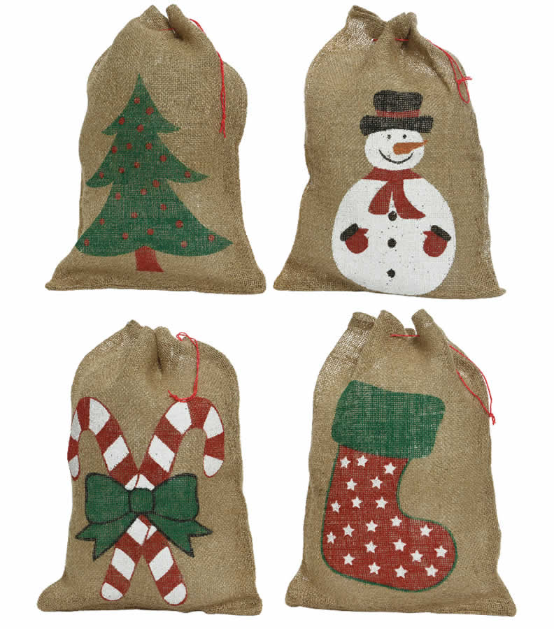 Jute zak kerst 50 x 20 cm (set van 4 stuks)