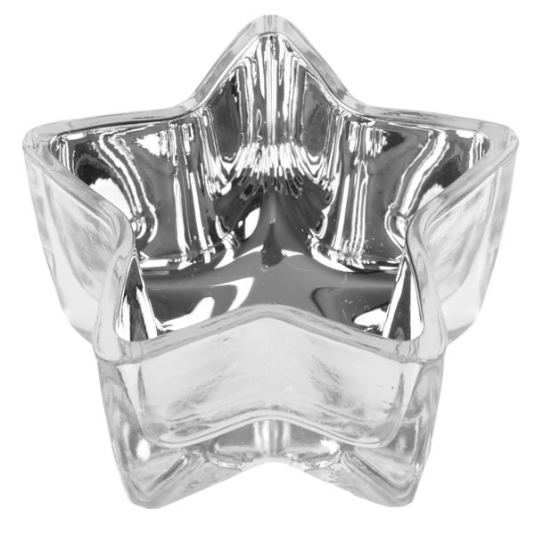 Waxinelichthouder ster metallic zilver 9.5 x 5.2 cm (1 stuks)