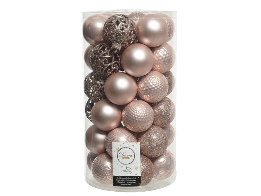 Kunststof kerstballen poederroze 6 cm assorti (37 stuks)