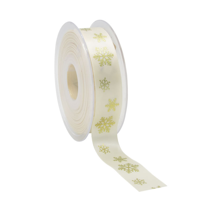 Satijnlint snowflakes creme 23 mm (25 meter)