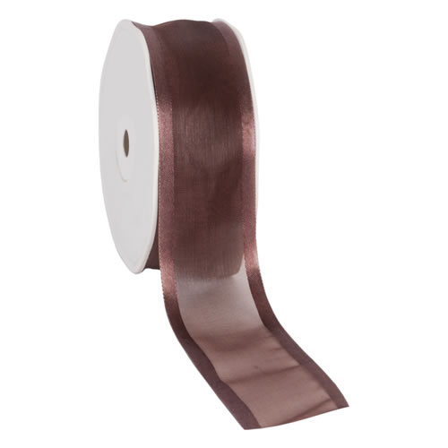 Organza satin edge donkerbruin 38 mm (25 meter)