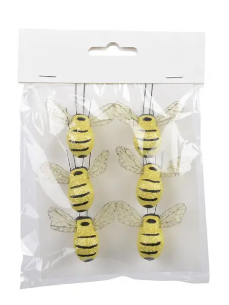 Decoratie bijen op clip geel 5 cm (6 stuks)