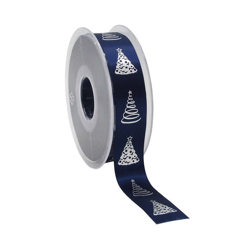 Satijnlint kerstboom donkerblauw 23 mm (25 meter)