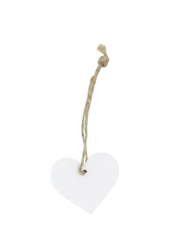 Houten hanger hart wit met touwtje 3,5 cm (24 stuks)