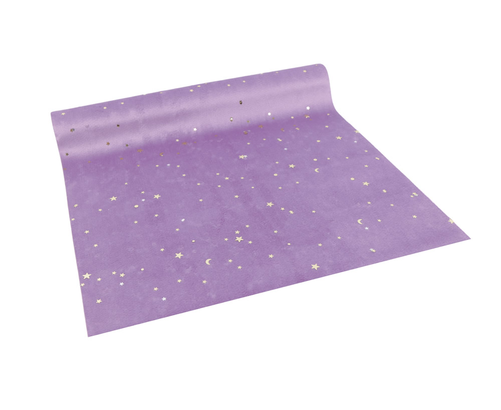 Tafelloper velvet sterren lavendel 35 cm (2 meter)