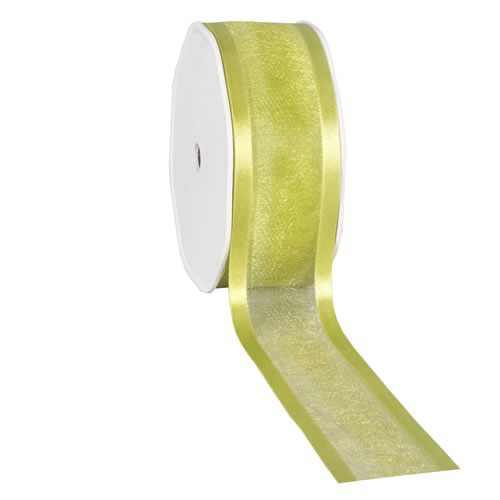 Organza satin edge limegroen 38 mm (25 meter)