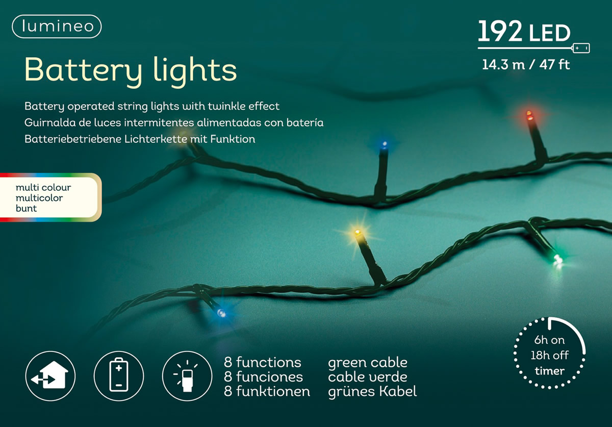 Kerstverlichting multicolor 192 LED (14,3 meter)