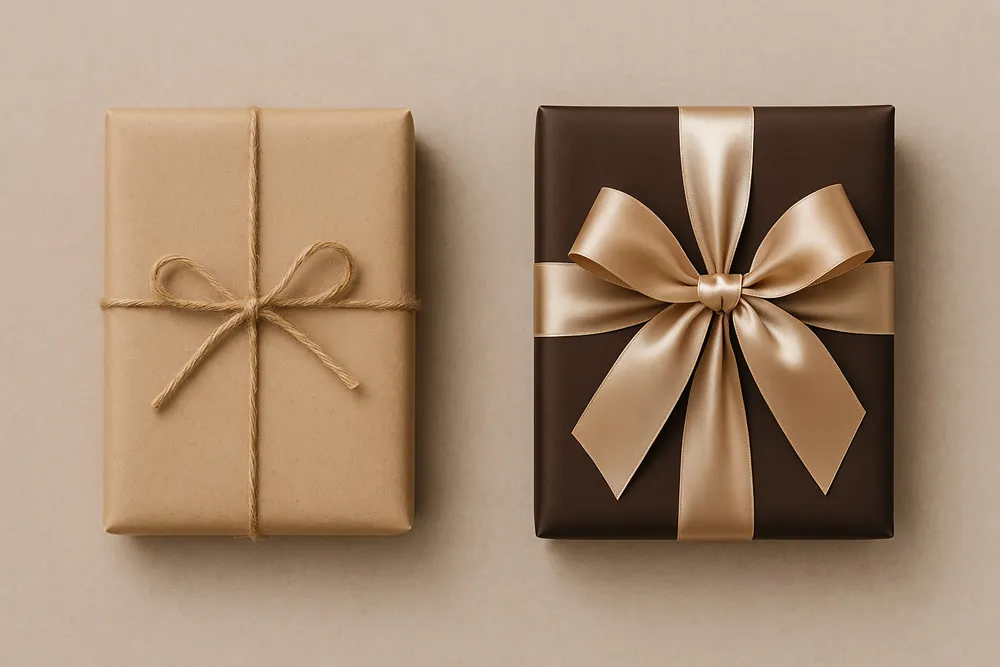 Verschil tussen simpel en luxe ingepakt cadeautje