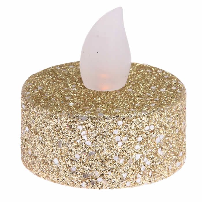 Led waxinelichtjes glitter goud (set 6 stuks)