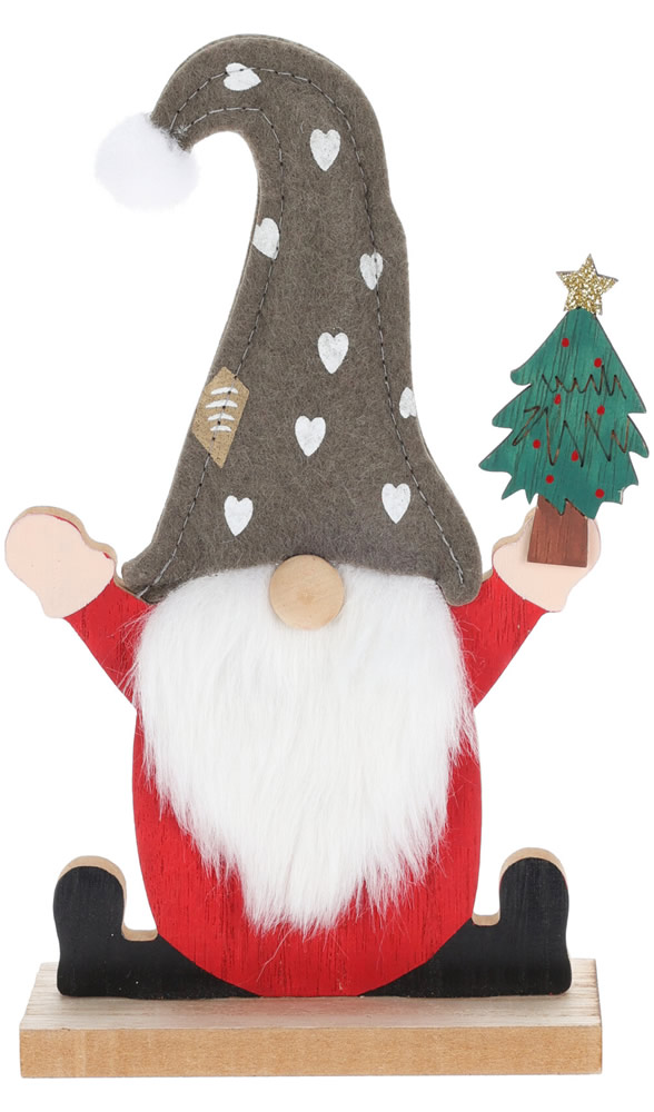 Houten gnome taupe met hartjes 24 cm (1 stuk)