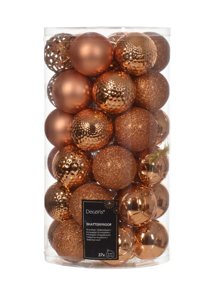 Kerstballen koper 6 cm assorti (37 stuks)