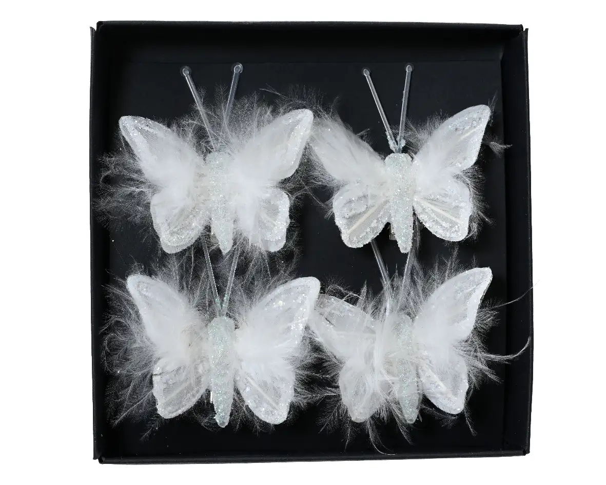 Decoratie vlindertjes op clip wit 5 cm (4 stuks) Decoratie vlindertjes op clip wit 5 cm (4 stuks)