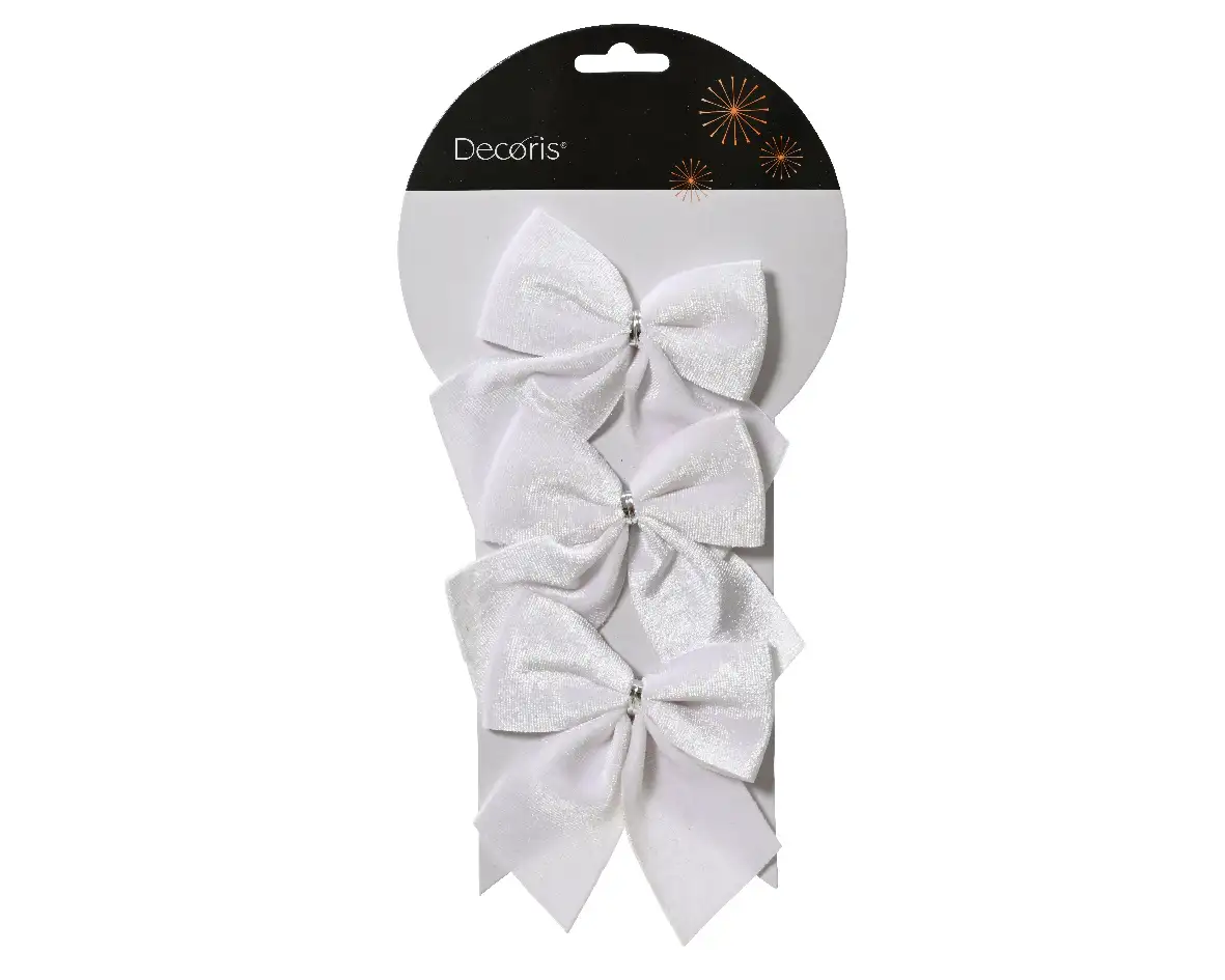 Decoratie strik velvet wit 10 cm (3 stuks)