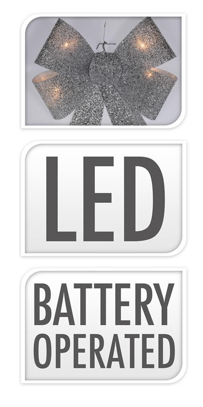LED decoratie strik zilver 47 cm (per stuk)