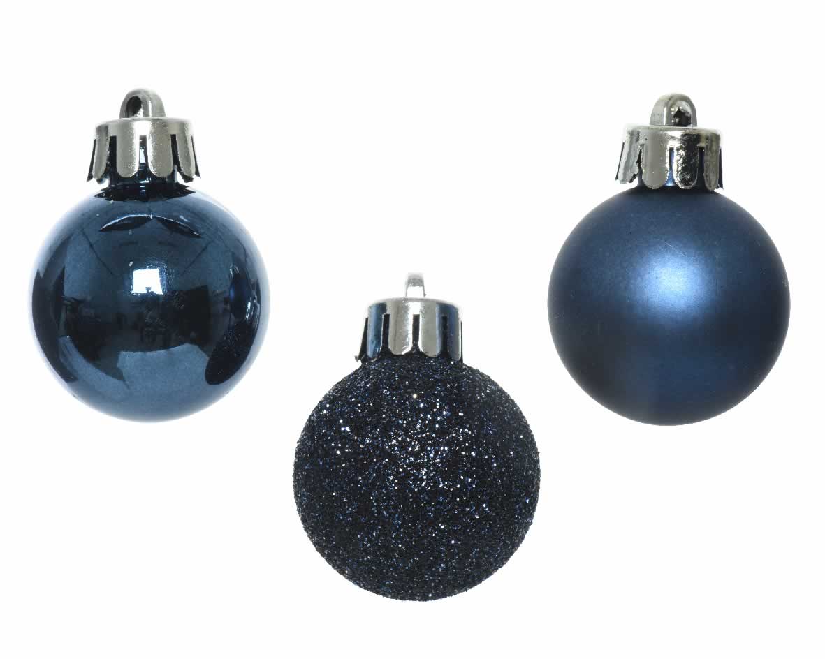 Kerstballen nachtblauw 3 cm assorti (14 stuks) 