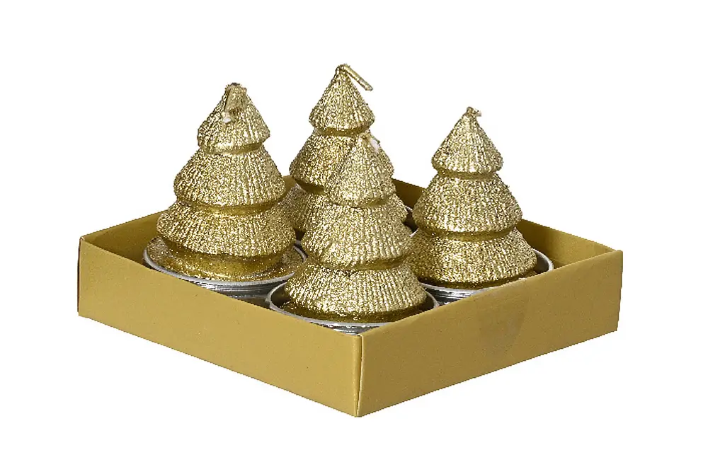 Waxinelichtjes kerstboom goud Ø 3,8 cm (set van 4)