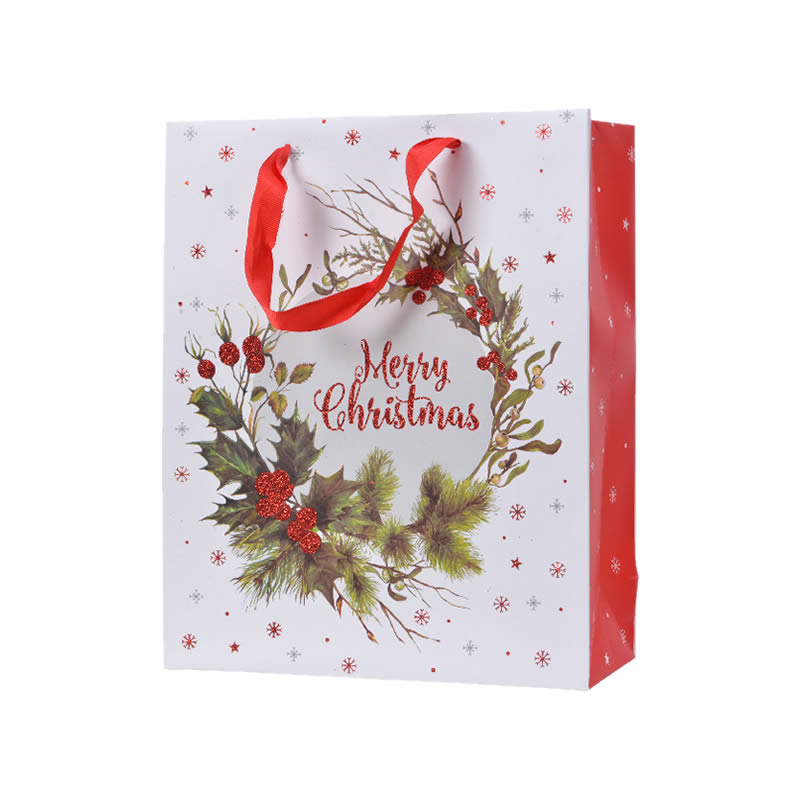 Kersttassen kerstkrans met hulst 18 x 8 x 24 cm (6 stuks)