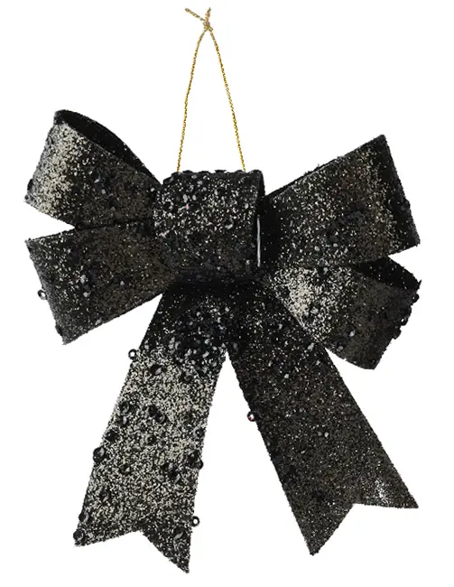Decoratie strikje glitter zwart 11 cm (1 stuk) 