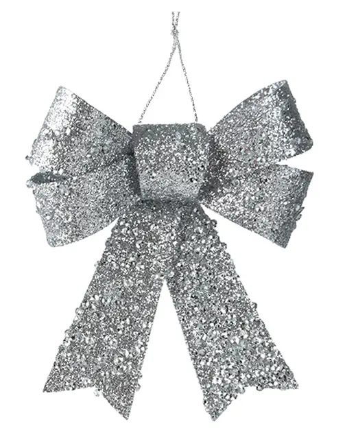 Decoratie strikje glitter zilver 11 cm (1 stuk)