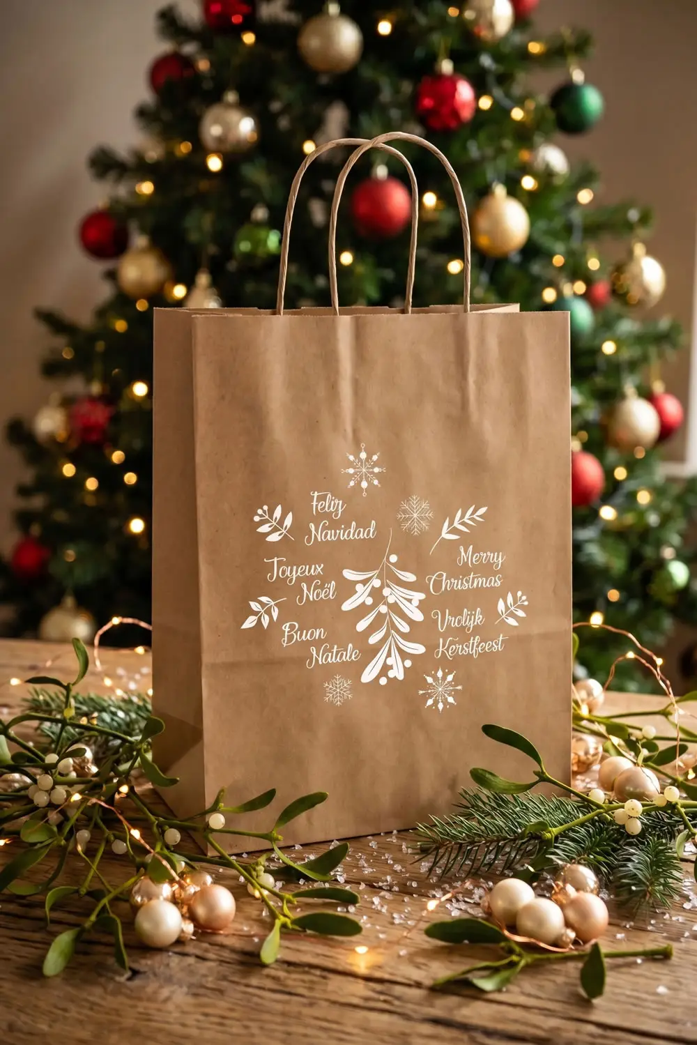 Kerst draagtassen ornament 18 x 8 x 22 cm (50 stuks) Kerst draagtassen ornament 18 x 8 x 22 cm (50 stuks)