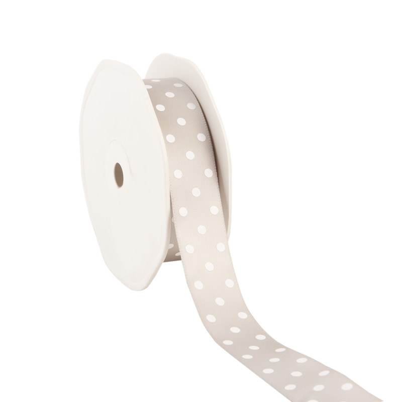 Satijnlint stippen grijs 23 mm (20 meter)