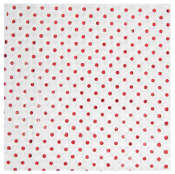 Servetten metallic dots rood 12.5 x 12.5 cm (20 stuks)