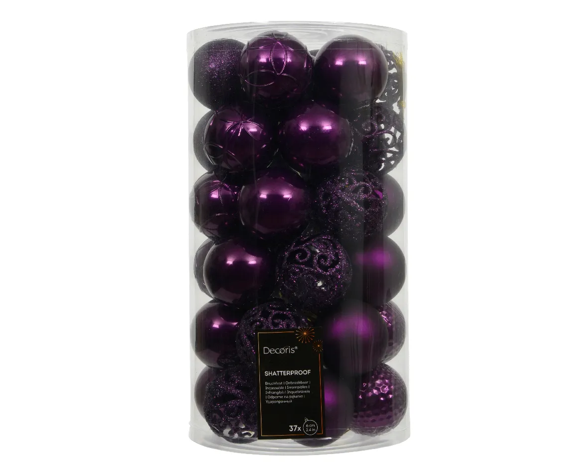 Kerstballen paars 6 cm assorti (37 stuks)