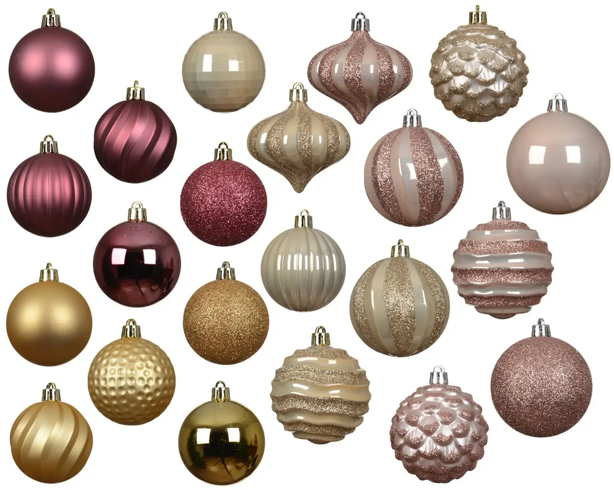 Kerstballen set goud parel roze (30 stuks)