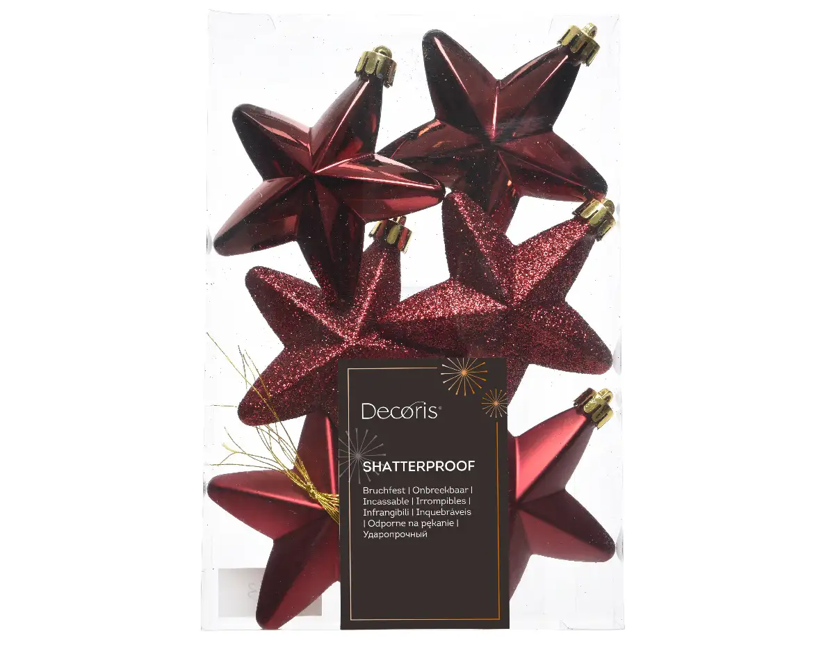 Kerststerren bordeaux assorti 7,5 cm (6 stuks)