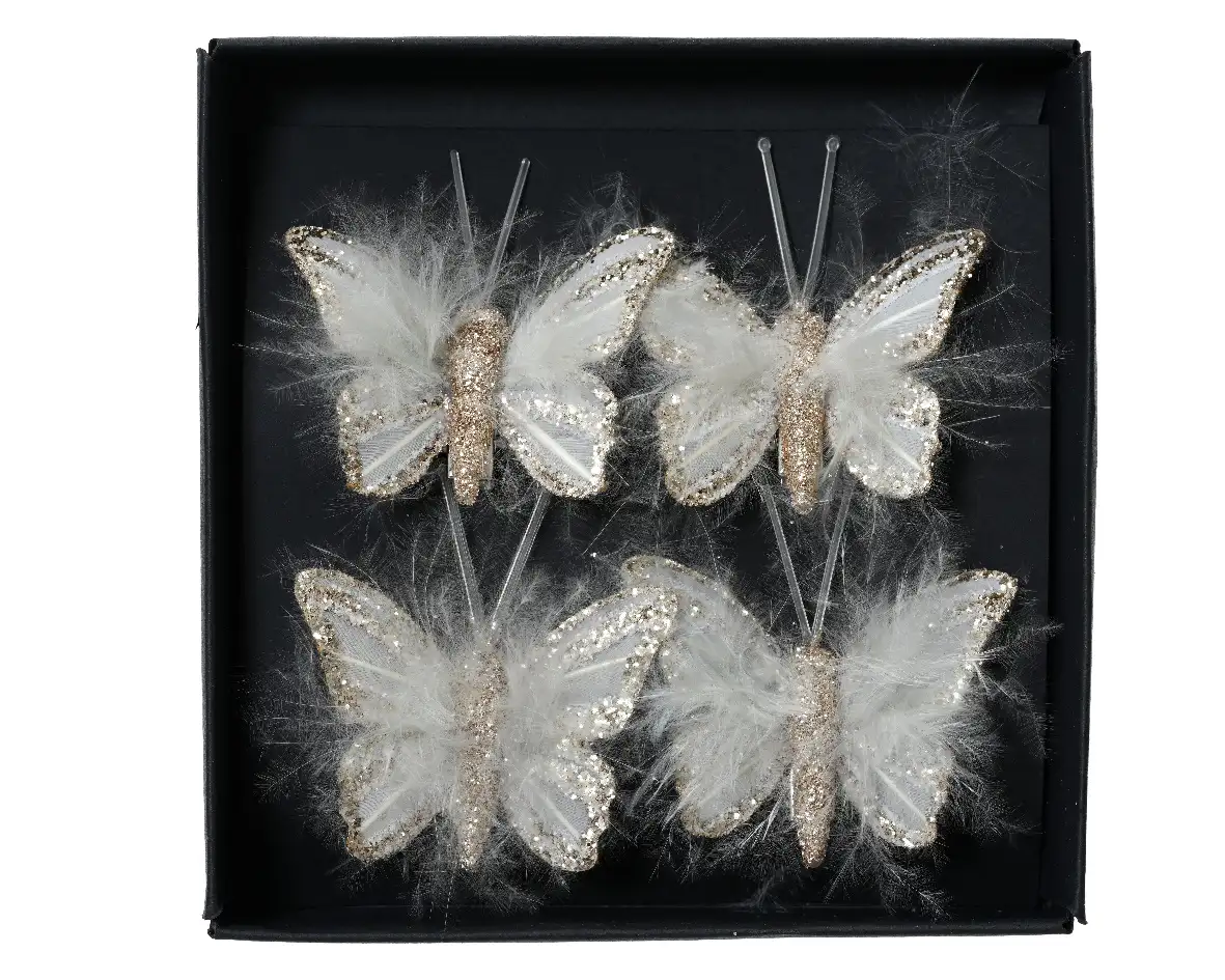 Decoratie vlindertjes op clip goud 5 cm (4 stuks) Decoratie vlindertjes op clip goud 5 cm (4 stuks)
