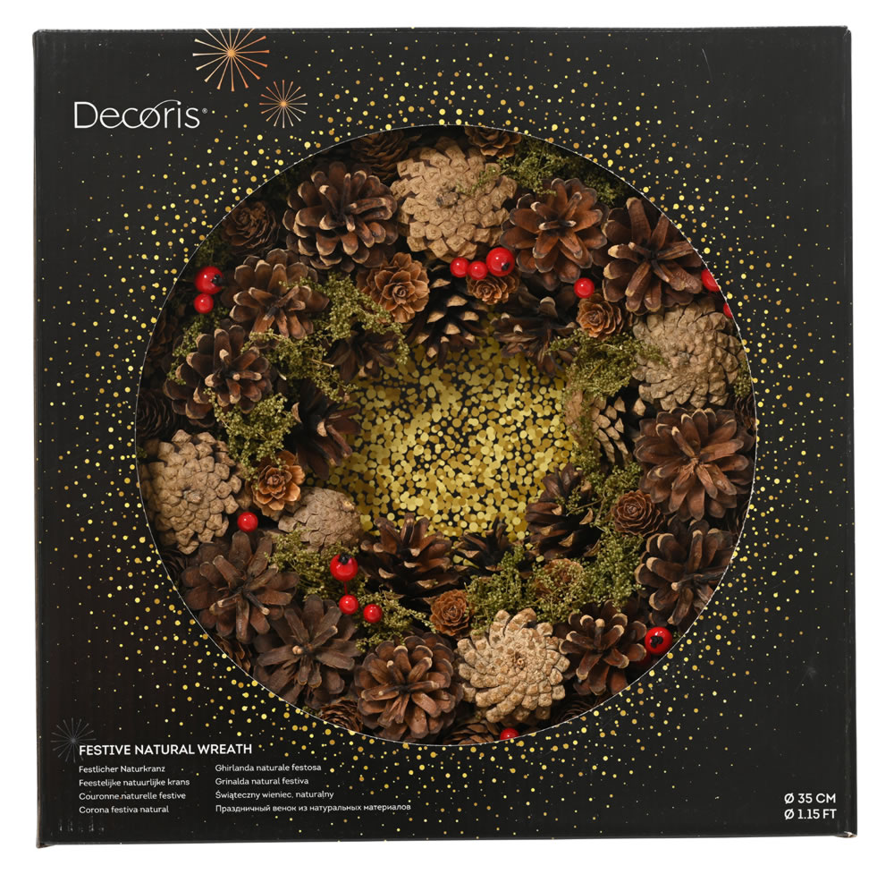 Kerstkrans dennenappels en rode besjes 35 cm (per stuk)