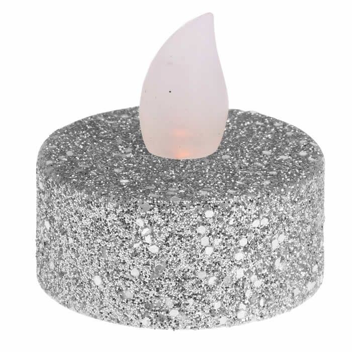 Led waxinelichtjes glitter zilver (set 6 stuks)