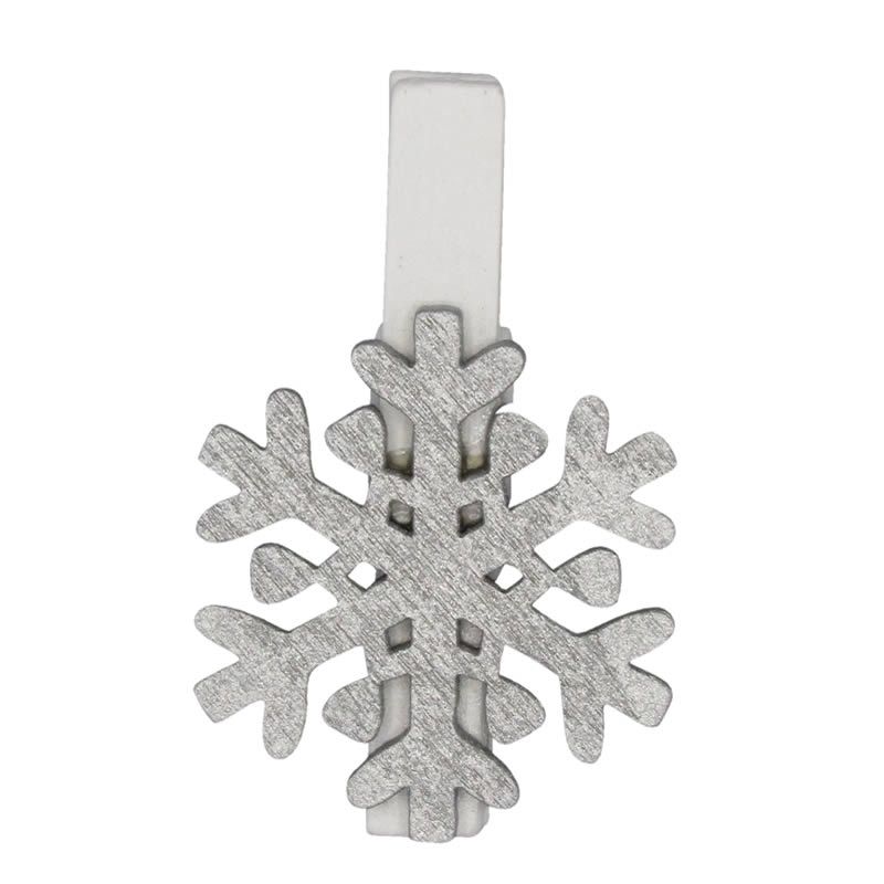 Houten knijper met sneeuwvlok zilver 3,5 cm (36 stuks)
