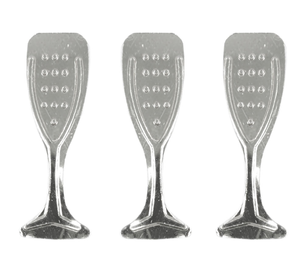 Strooidecoratie champagneglas zilver (2,5 cm)