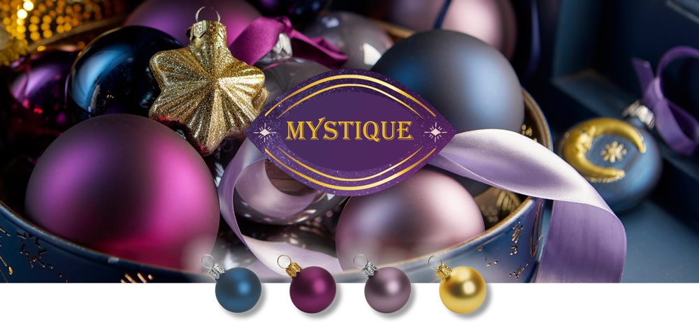 Kerst kleuren 2023: Mystique - Paars, Nachtblauw en Goud