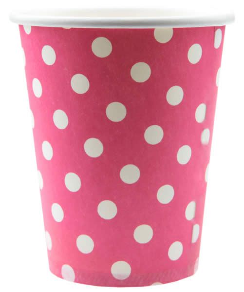 Papieren bekers fuchsia stippen (10 stuks)