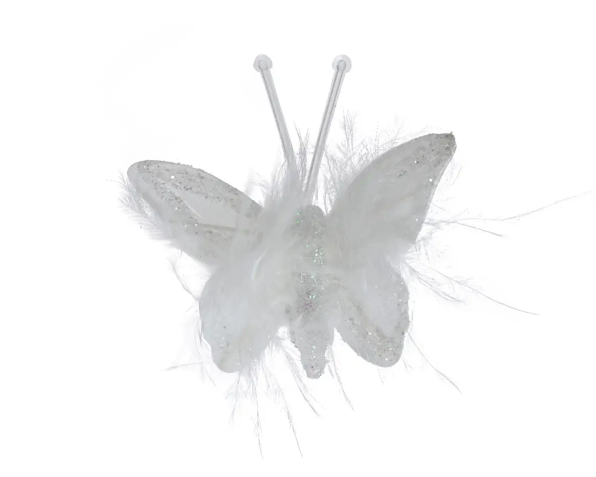 Decoratie vlindertjes op clip wit 5 cm (4 stuks) Decoratie vlindertjes op clip wit 5 cm (4 stuks)