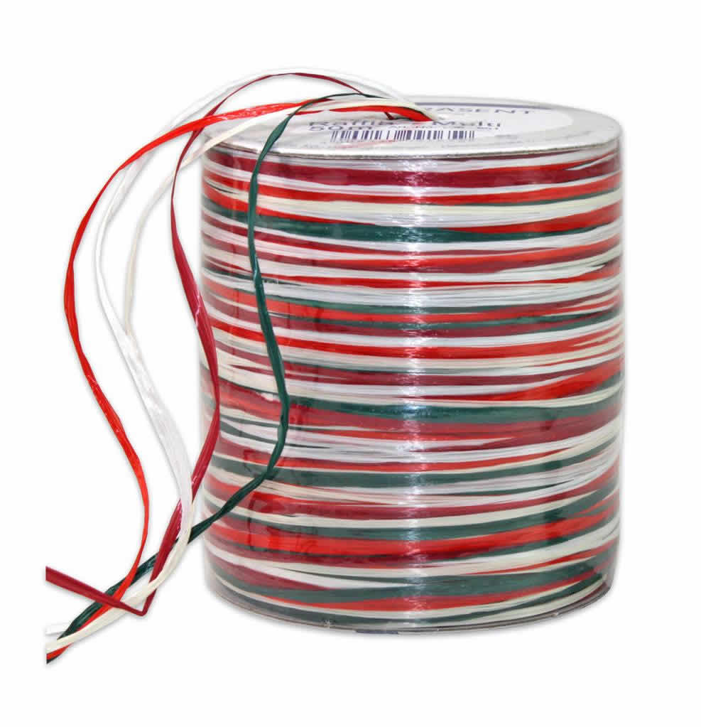 Raffia multicolour wit rood groen (50 meter)