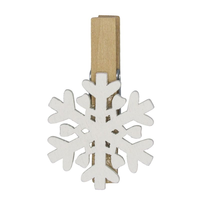 Houten knijper met sneeuwvlok wit 3,5 cm (36 stuks)