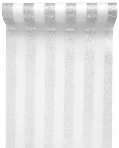 Tafelloper Glitter Stripes wit 30 cm (5 meter)